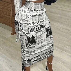 Drawstring Midi Print Skirt